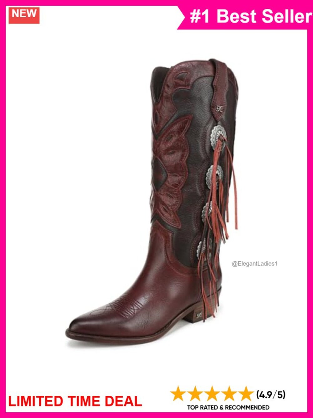Leather Western Fringe Pointed Toe Mid-Calf Boots